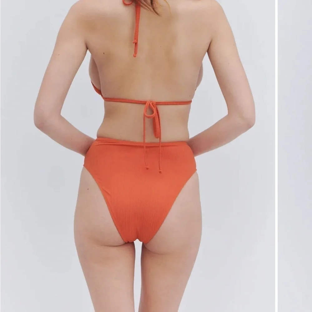 Frankie's Bikinis Jenna Plissé High Waist Bikini Bottom Vibrant Orange S